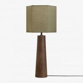Lampa Stołowa Z Drewna Mango Malva ↑40 Cm & Sage Green Ø30 Cm Tenerife - Sklum