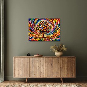 Obraz na szkle – Kolorowe drzewo z jabłkami (70x50 cm)