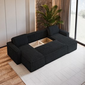 Masseno Narożnik PESANO z funkcją spania i pojemnikiem na pościel Narozniki U, Rozkładana sofa - Czarny, TILIA 100