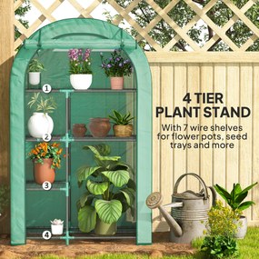 Outsunny Mini szklarnia, 4-poziomowa szklarnia z folii plastikowej, przenośna, drzwi rolowane, 100 x 45 x 160 cm, Zielona