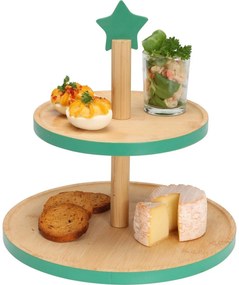 Patera bambusowa na ciastka, 2 poziomy, zielony