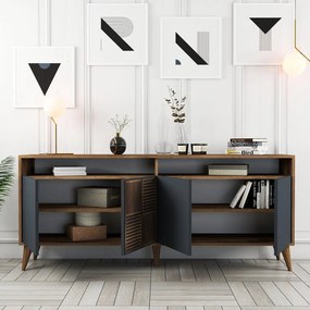 Antracytowa niska komoda w dekorze orzecha 180x79 cm Milan – Kalune Design
