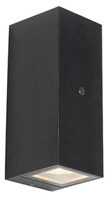 Candeeiro de parede preto 2 luzes IP44 com sensor crepuscular - Baleno II