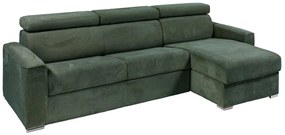Kanapa narożna dwustronna rozkładana typu express z zielonego sztruksu - Miejsce do spania z szerokimi listewkami 140 cm - Materac 22 cm - VIZIR