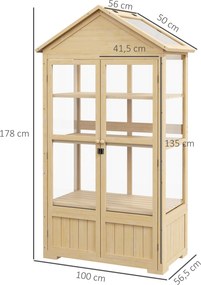 Outsunny Szklarnia z Półką, przezroczysta Obudowa, Okno dachowe, zamykane Drzwi, Akrylowa, Ramka z Drewna, 100x56,5x178 cm