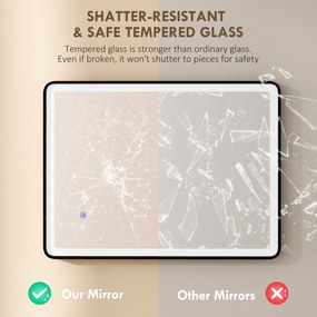 HOMCOM LED Lustro łazienkowe z funkcją przeciwmgielną, lustro do makijażu z oświetleniem, 80 x 60 cm, czarna rama | Aosom PL