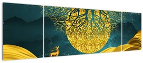 Obraz - Abstrakcja, złoty krajobraz (170x50 cm)