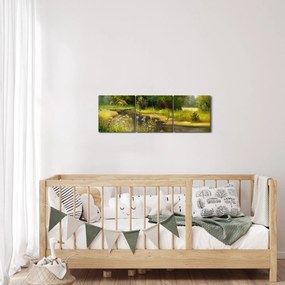 Obraz - Rzeka przy lesie, obraz olejny (z zegarem) (90x30 cm)