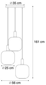 Hotelowa lampa wisząca Chic czarna ze złotem i zielonym szkłem 3-źródła światła - ZuzannaElegancki hotelowy Oswietlenie wewnetrzne