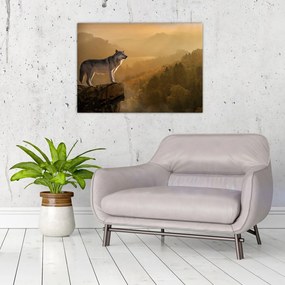 Obraz wilka na skale (70x50 cm)