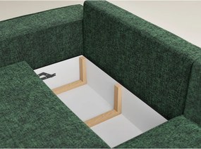 Ciemnozielony rozkładany/ze schowkiem narożnik z tkaniny szenilowej (prawostronny/w kształcie litery L) Tonga – Maison de Rêve