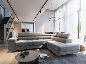 Masseno Narożnik SELVA z Funkcją Spania i Pojemnikiem na Pościel Narożnik L, Rozkładana sofa - Jasnoszary, MONOLITH 84