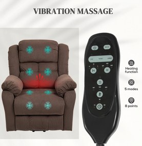HOMCOM Fotel z Pomocą przy Wstawaniu, Maszającym i Ogrzewaniem Odcinka Lędźwiowego, Relaksacyjny z Pilotami i Bocznymi Kieszeniami, Ciemnobrązowy