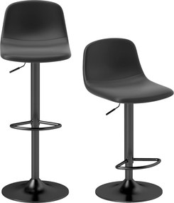 HOMCOM Zestaw 2 krzeseł barowych, obrotowe, z oparciem i podnóżkiem, podstawa metalowa, Sztuczna skóra, Czarny