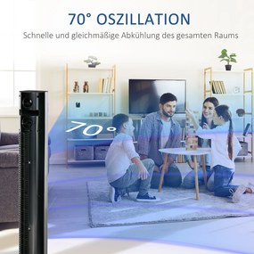 HOMCOM wentylator wieżowy, stojący, dyfuzor zapachowy, z pilotem, 3 poziomy wentylacji, 45W 70° oscylacja czarny 31,5x31,5x117 cm