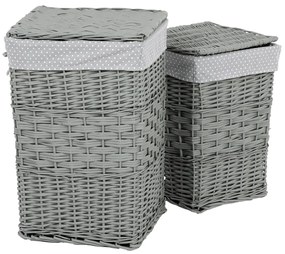 Zestaw wiklinowych koszy na bieliznę Szara kropka, 2 szt., 2 rozmiary, 40 x 60 x 40 cm