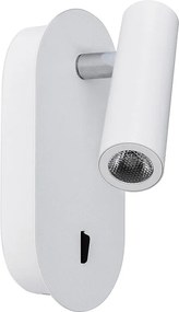 Lampa ?cienna do czytania Dirk w nowoczesnym stylu - Wysoko?? 18 cm - 3W LED SMD - 3000K - w?./wy?. - 90° i 300° stopni - IP20 - stal i biel