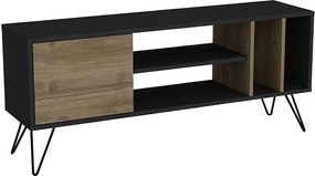 Nowoczesny stolik RTV – 140 cm – orzech i czerń – płyta wiórowa pokryta melaminą