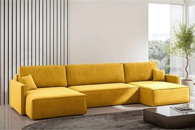 Narożnik z funkcją spania i pojemnikiem w kształcie U Carlos, tkanina Salvador, Żółty