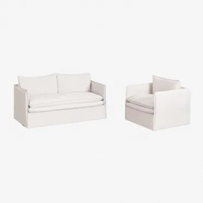 Zestaw Wypoczynkowy Z Sofą 2-osobową I Fotelem Z Lnu I Bawełny Grace Tkaniny Distressed White - Sklum