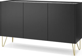 Komoda: 3 drzwi, 6 półek, grafitowo-czarny / czarny marmur, 144 cm x 83 cm x 37 cm