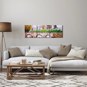 Obraz - Obraz olejny przedstawiający miasto (z zegarem) (90x30 cm)