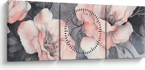Obraz - Szkic kwiatów (z zegarem) (90x30 cm)