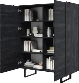 Komoda wysoka Verica 120 cm dwudrzwiowa - czarny beton / czarne nóżki