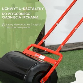 Outsunny Praktyczny Wał Ogrodowy, Ręczna Rolka do Traw, Wał do Trawy, Wałek Ogrodowy, Elastyczny, ze Stali, 58Dł x 32,5S x 113W cm, Czerwony