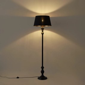 Lampa podłogowa z czarnym kloszem o średnicy 45 cm ze złotym wnętrzem - Classico