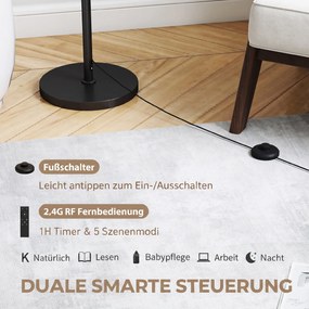 HOMCOM Lampa stojąca z pilotem, regulowana wysokość, abażur materiałowy, metalowa podstawa, regulacja jasności, wyłącznik nożny, czarny | Aosom PL