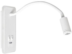 LED elastyczna lampka ścienna USB BASE 1xLED/8W+1xLED/2W/230V biała