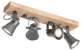 Rustykalny reflektor czarny z drewnem 4-światła regulowany - Jelle