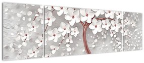 Obraz - Obraz białego drzewa z kwiatami, rosegold (170x50 cm)