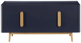 Komoda 4 drzwiowa z MDF i drewna kauczukowego - Niebieski i Naturalny jasny - DUNELON