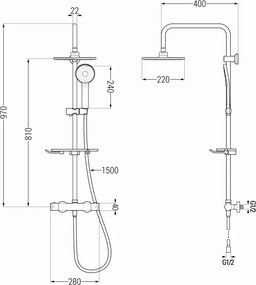 Mexen KT40 zestaw prysznicowy natynkowy z deszczownicą i baterią termostatyczną, różowe złoto - 771504093-60