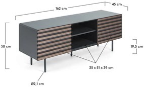 Czarna szafka pod TV w dekorze orzecha 162x58x45 cm Kesia – Kave Home