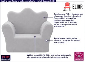 Jasnoszary fotel dziecięcy z miękkiego pluszu - Gunnald 4X