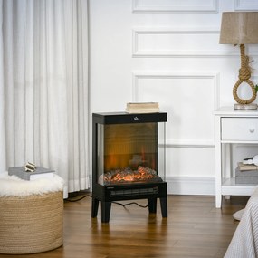 HOMCOM Elektryczny kominek, 2000 W, Wolnostojący kominek z ogrzewaniem Effekt płomieni LED 3D, 4 poziomy jasności, Elektryczny kominek z termostatem, Ochrona przed przegrzaniem, Czarny