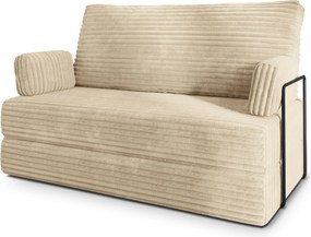 Masseno Sofa piankowa LADIA z funkcją spania, Kanapa z pianki do salonu, Bezmontażowa, Tkanina sztruksowa – Kremowy TILIA 03