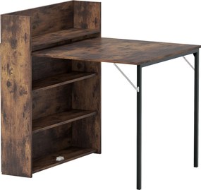 HOMCOM Składany stół z półką, design industrialny, oszczędzający miejsce, do małych pomieszczeń, 80x90x93cm, Rustikal-Braun