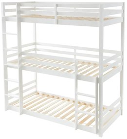 Potrójne łóżko piętrowe - 3 x 90 x 200 cm - Sosna - Białe - VAGAR