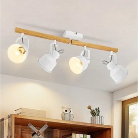 NETTLIFE Reflektor sufitowy 4 płomienie Regulowany 350° Vintage E14 Wysokiej jakości design w drewnie o usłojeniu