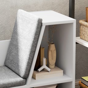 HOMCOM Regał na Książki z Miejscem do Siedzenia, 6 Półek, Tapicerowany, 105 x 30 x 63 cm, Biały