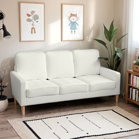 HOMCOM 3-osobowa sofa z grubymi poduszkami, drewno kauczukowe, pokrycie materiałowe, tapicerowana sofa do salonu, biura, sypialni, kremowa