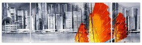 Obraz - Victoria Harbor, Hongkong, czarno-biały obraz olejny (170x50 cm)
