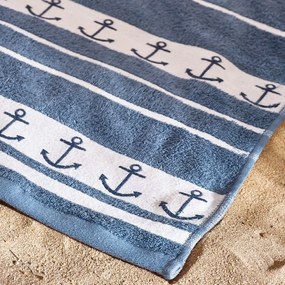Niebieski bawełniany ręcznik plażowy 90x180 cm Anchors – Catherine Lansfield