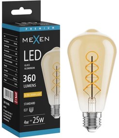 Mexen Vintis żarówka filament spirala LED E27, ST64, 4W, Ciepła - 2200K, 360 lm, amber - L162-E27-0422-50