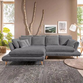 Narożnik MONTE Lewostronny z funkcją spania, pojemnikiem i poduszkami, Sorriso 04 Szary WERSAL