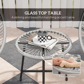 Outsunny 3-częściowy zestaw mebli ogrodowych, 2 krzesła z rattanu, 1 stół ze szklanym blatem, stalowa konstrukcja, meble balkonowe, szary | Aosom PL